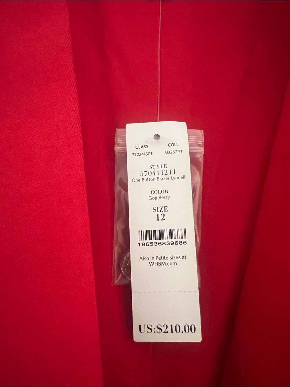 White House Black Market Red Two-Piece Tailored Blazer & Pants - Picture 2 of 2